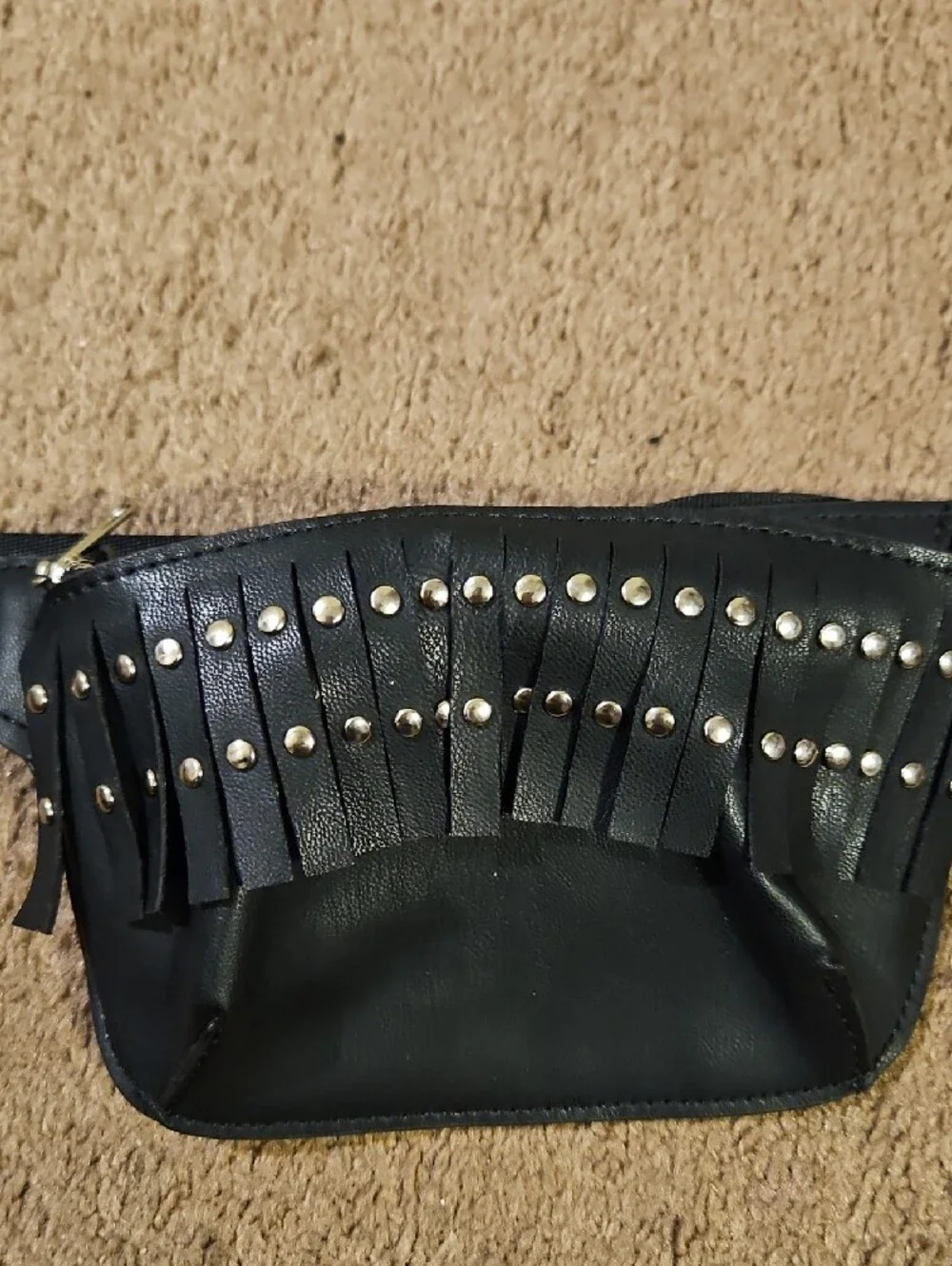 Fringe Studded Little Girls Black Faux Leather Waist Bag